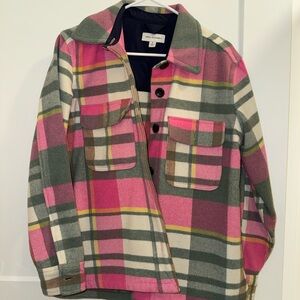 Topshop Pink & Olive Plaid Button Jacket